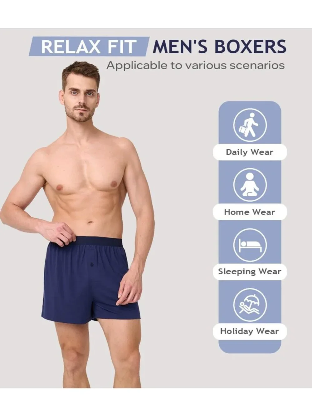 Men's Moisture-Wicking Boxer Shorts 4-Pack | Loose Fit, Soft Waistband, Tagless